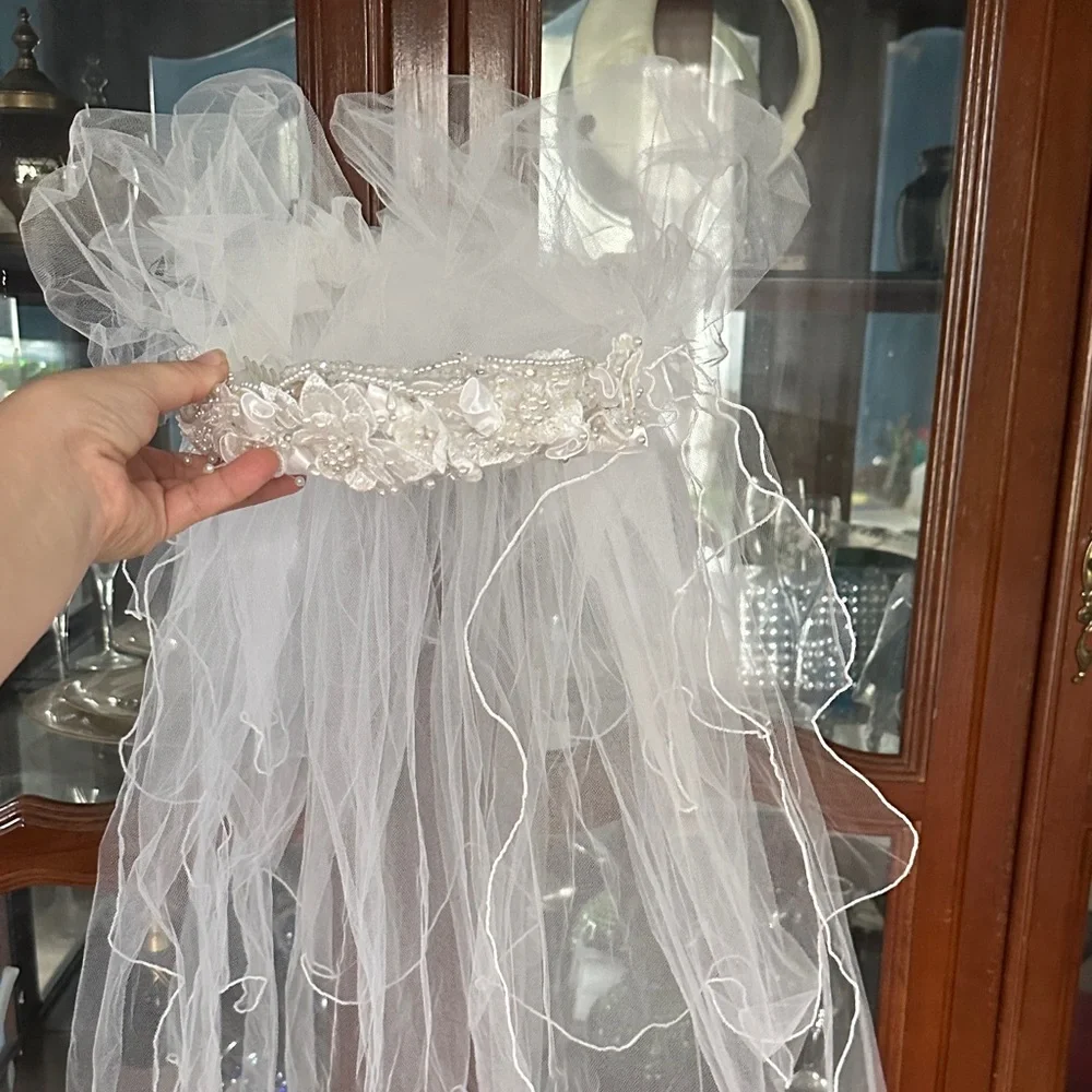 White Beaded Bridal Veil with Floral Applique